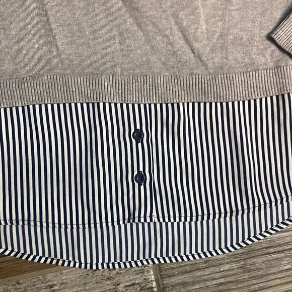 Adrianna Papell Gray and White Striped Button Down Shirt - Picture 3 of 4